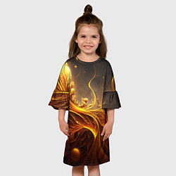 Платье клеш для девочки Желтые абстрактные узоры, цвет: 3D-принт — фото 2