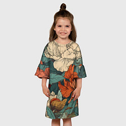 Платье клеш для девочки Цветущие пионы, цвет: 3D-принт — фото 2