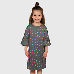 Платье клеш для девочки Блоки Тетрис на сером фоне, цвет: 3D-принт — фото 2