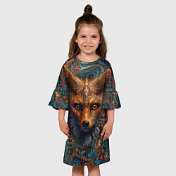 Платье клеш для девочки Морда лисы на фрактальных узорах, цвет: 3D-принт — фото 2