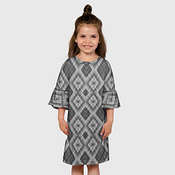 Платье клеш для девочки Геометрический узор черно белые ромбы, цвет: 3D-принт — фото 2