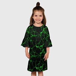 Платье клеш для девочки Разломы зеленого пламени, цвет: 3D-принт — фото 2