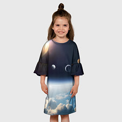 Платье клеш для девочки Космос и планета Сатурн, цвет: 3D-принт — фото 2