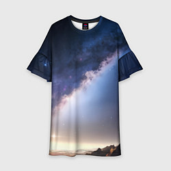 Платье клеш для девочки Звёздное небо и горы, цвет: 3D-принт