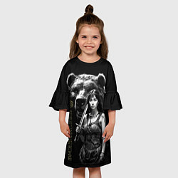Платье клеш для девочки Медведь и девушка воин, цвет: 3D-принт — фото 2