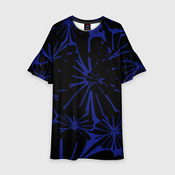 Платье клеш для девочки Абстракция цветы сине-черный, цвет: 3D-принт