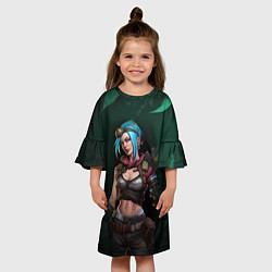 Платье клеш для девочки Jinx art green Arcane League of Legends, цвет: 3D-принт — фото 2