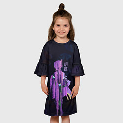Платье клеш для девочки Силуэт Шинобу Кочо, бабочки и цветущая глициния, цвет: 3D-принт — фото 2