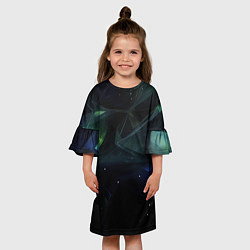 Платье клеш для девочки Dark green black elements, цвет: 3D-принт — фото 2