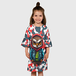 Платье клеш для девочки Совенок в капюшоне, цвет: 3D-принт — фото 2