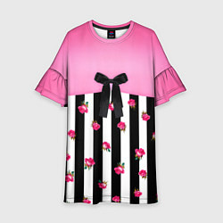Платье клеш для девочки Костюм Барби: полоска с розами, цвет: 3D-принт