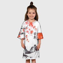 Платье клеш для девочки Цветущая сакура и солнце - Япония, цвет: 3D-принт — фото 2