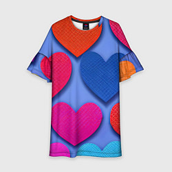 Платье клеш для девочки Паттерн сердечки, цвет: 3D-принт