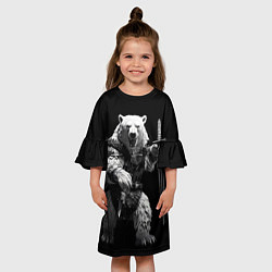 Платье клеш для девочки Белый медведь воин, цвет: 3D-принт — фото 2