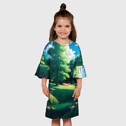 Платье клеш для девочки Пейзаж в стиле аниме, цвет: 3D-принт — фото 2