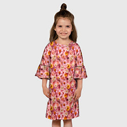 Платье клеш для девочки Желтые белые и розовые цветы, цвет: 3D-принт — фото 2