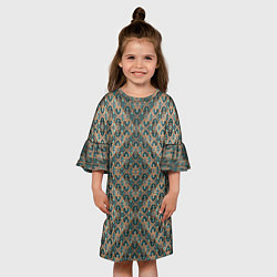 Платье клеш для девочки Зелено-золотые ромбы, цвет: 3D-принт — фото 2
