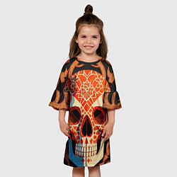 Платье клеш для девочки Оранжевый череп, цвет: 3D-принт — фото 2