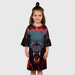 Платье клеш для девочки Red blue wolf, цвет: 3D-принт — фото 2