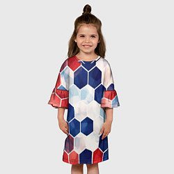 Платье клеш для девочки Плиты белые синие красные, цвет: 3D-принт — фото 2
