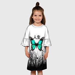 Платье клеш для девочки С бабочкой на фоне японского иероглифа, цвет: 3D-принт — фото 2