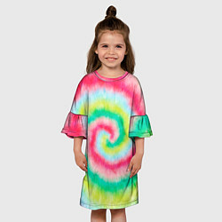Платье клеш для девочки Тай дай клубничный, цвет: 3D-принт — фото 2