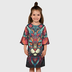 Платье клеш для девочки Голова шикарного кота в узорах, цвет: 3D-принт — фото 2