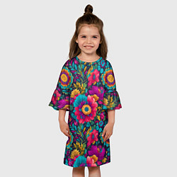 Платье клеш для девочки Цветочный микс, цвет: 3D-принт — фото 2