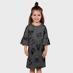 Платье клеш для девочки Раскиданные черепа, цвет: 3D-принт — фото 2