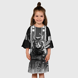 Платье клеш для девочки Крутой котяра в Нью-Йорке - киберпанк, цвет: 3D-принт — фото 2