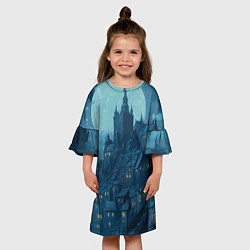 Платье клеш для девочки Ночной фэнтезийный город, цвет: 3D-принт — фото 2
