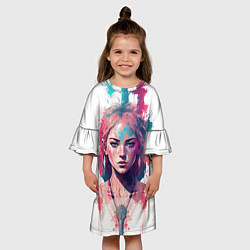 Платье клеш для девочки Девушка акварельные краски, цвет: 3D-принт — фото 2