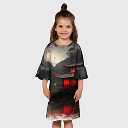Платье клеш для девочки Домик у озера, цвет: 3D-принт — фото 2