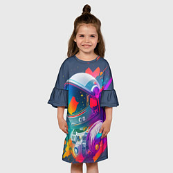 Платье клеш для девочки Космонавт - акварельные мазки, цвет: 3D-принт — фото 2