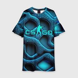 Платье клеш для девочки CS GO blue neon logo, цвет: 3D-принт