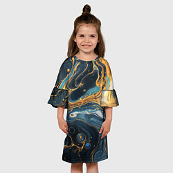Платье клеш для девочки Черно-золотой узор, цвет: 3D-принт — фото 2