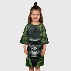 Платье клеш для девочки Горилла в джунгях, цвет: 3D-принт — фото 2