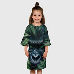 Платье клеш для девочки Крупная морда гориллы, цвет: 3D-принт — фото 2