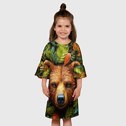 Платье клеш для девочки Медведь в листьях, цвет: 3D-принт — фото 2