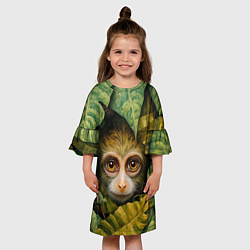 Платье клеш для девочки Маленькая обезьянка в листьях, цвет: 3D-принт — фото 2