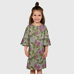 Платье клеш для девочки Мухоловки и сирень, цвет: 3D-принт — фото 2