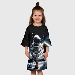 Платье клеш для девочки Космонавт и шахматы, цвет: 3D-принт — фото 2