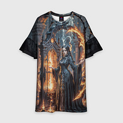 Платье клеш для девочки Готическая ведьма и огонь в подземелье, цвет: 3D-принт