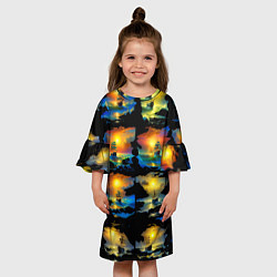 Платье клеш для девочки Вечерние кораблики, цвет: 3D-принт — фото 2