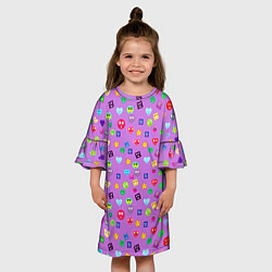 Платье клеш для девочки Эмпатия - паттерн эмоджи, цвет: 3D-принт — фото 2