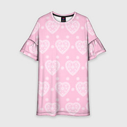 Платье клеш для девочки Розовое кружево сердечки, цвет: 3D-принт