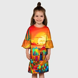 Платье клеш для девочки Мексиканский янтарный закат в пустыне, цвет: 3D-принт — фото 2