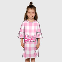 Платье клеш для девочки Барби лого розовая клетка, цвет: 3D-принт — фото 2