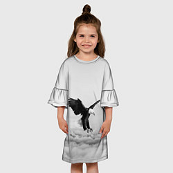 Платье клеш для девочки Орёл в облаках черно-белый, цвет: 3D-принт — фото 2