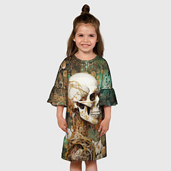 Платье клеш для девочки Череп робот гуманоид, цвет: 3D-принт — фото 2
